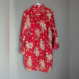 Nick and Nora Sock monkey Christmas pajama dress size large 22x30x37